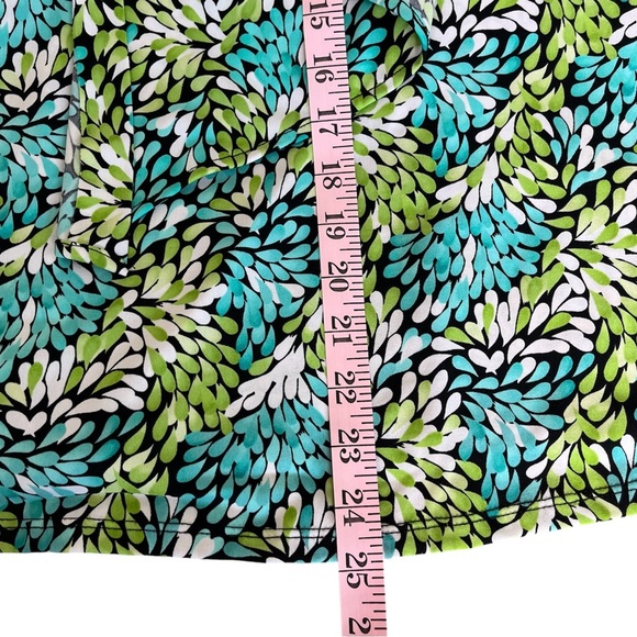 Studio I Green and Blue Leaf Print Cap Sleeve Dress Spring Office Flowy Sz 16 - Picture 9 of 11
